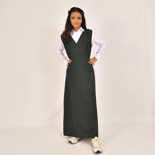 مريول متوسط زيتي بقصة مستقيمة مقلم من الجوانب