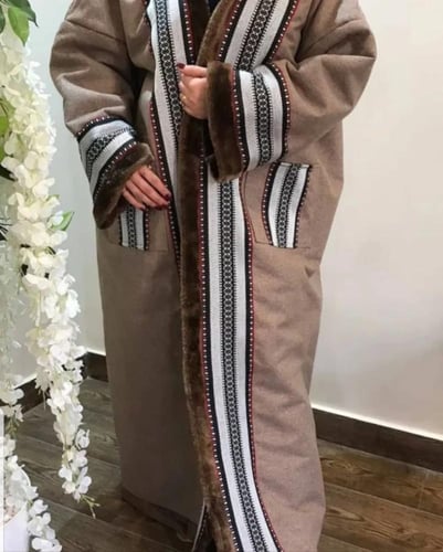 فروة لون بني نقش سدو شتوي نسائية-متجر فرح