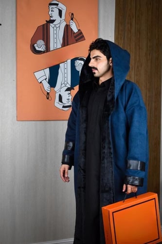 فروه لون أزرق مبطنة بفرو ناعم-متجر فرح