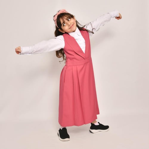 مريول ابتدائي وردي بياقة بليزر وحزام ربط إغلاق مع...