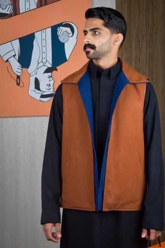 سديري شتوي ياقة قلاب أزرق مع جملي-متجر فرح