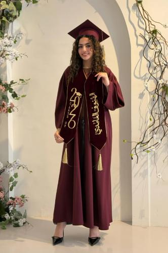 A graduation abaya set in burgundy with velvet scarf