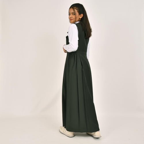 مريول متوسط زيتي بياقة بليزر وزم من الجانبين