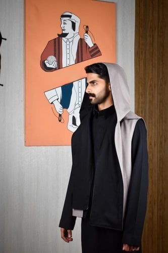 سديري شتوي ياقة قلاب رمادي مع أسود-متجر فرح