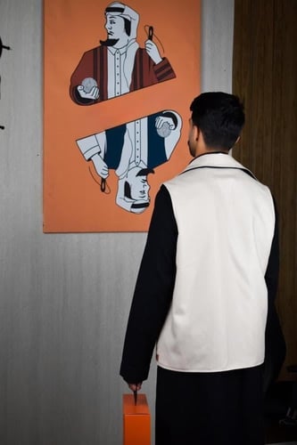 سديري شتوي ياقة قلاب بيج مع أسود-متجر فرح