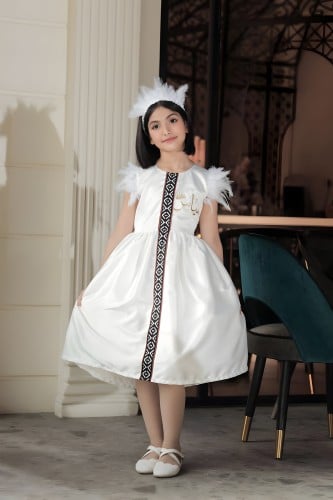 فستان بناتي سكري بأطراف ريش-متجر فرح