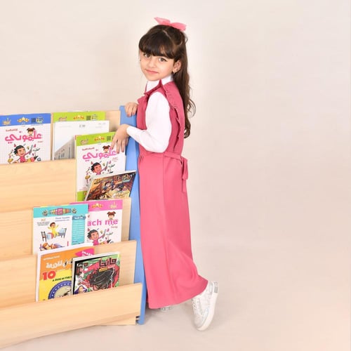 مريول ابتدائي وردي بسحاب وكسرات عريضة من الجانبين