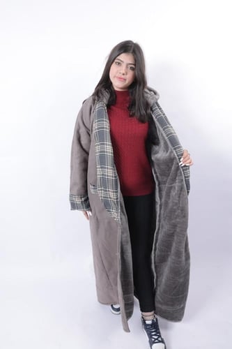 فروه شتوية رصاصي مبطنة بفرو-متجر فرح