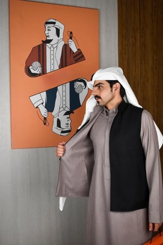 سديري شتوي رمادي مع أسود دبل فيس-متجر فرح