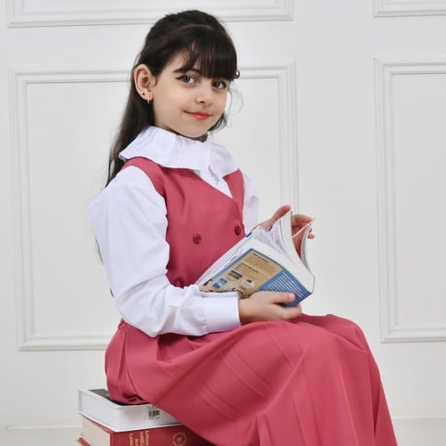 مريول وردي أبتدائي بقصة رسمية