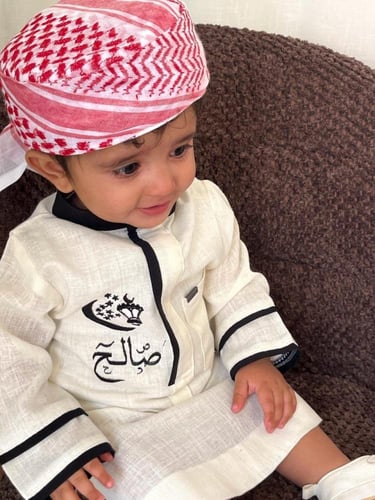 ثوب أطفال رمضاني تطريز بالون الأسود-متجر فرح