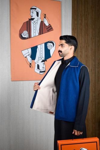 سديري شتوي ياقة قلاب بيج مع أزرق-متجر فرح