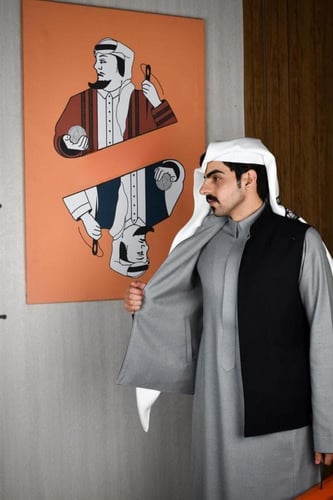 سديري شتوي رصاصي غامق مع أسود دبل فيس-متجر فرح