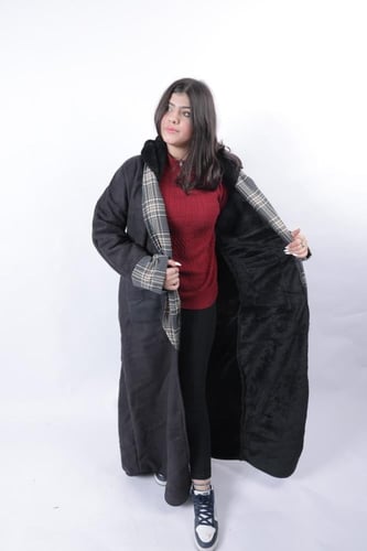 فروه شتوية أسود مبطنة بفرو-متجر فرح