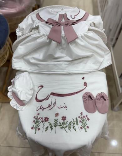 طقم استقبال مواليد بناتي فستان الفيونكة-4 قطع تطري...