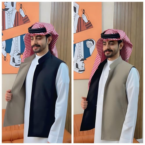 سديري شتوي دبل فيس وجهين لون ترابي مع أسود-متجر فر...