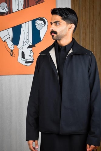 سديري شتوي ياقة قلاب أسود مع ترابي-متجر فرح