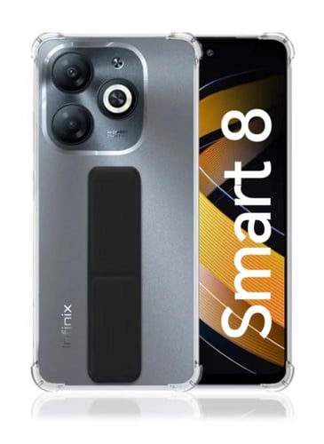 غطاء جوال شفاف من السيليكون مع مسكة عريضة وستاند أ...