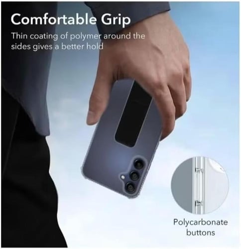 غطاء جوال شفاف من السيليكون مع مسكة عريضة وستاند أ...