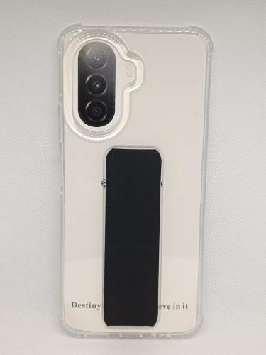 غطاء جوال شفاف من السيليكون مع مسكة عريضة وستاند أ...