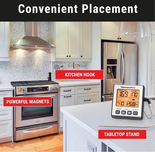 ميزان حرارة رقمي فوري مع مؤقت للحوم وطهي الطعام -...