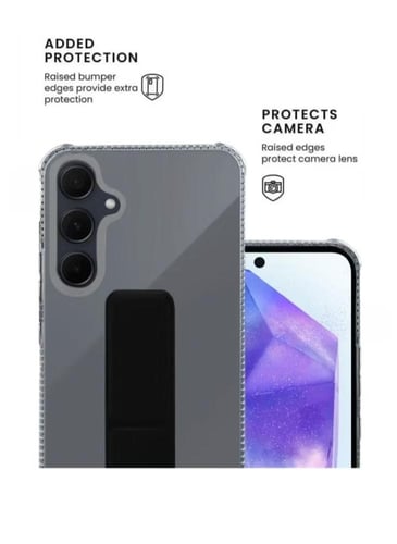 غطاء جوال شفاف من السيليكون مع مسكة عريضة وستاند أ...