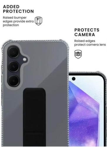 غطاء جوال شفاف من السيليكون مع مسكة عريضة وستاند أ...