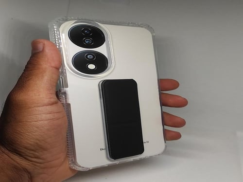 غطاء جوال شفاف من السيليكون مع مسكة عريضة وستاند أ...