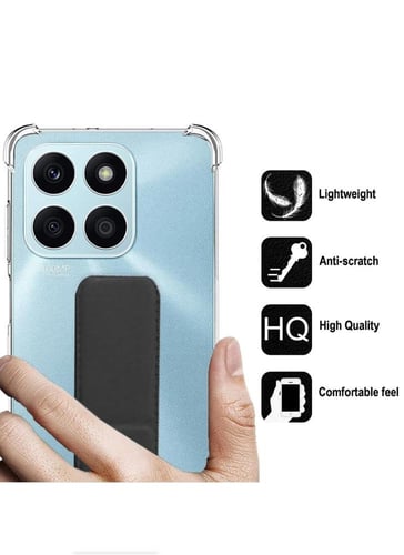 غطاء جوال شفاف من السيليكون مع مسكة عريضة وستاند أ...