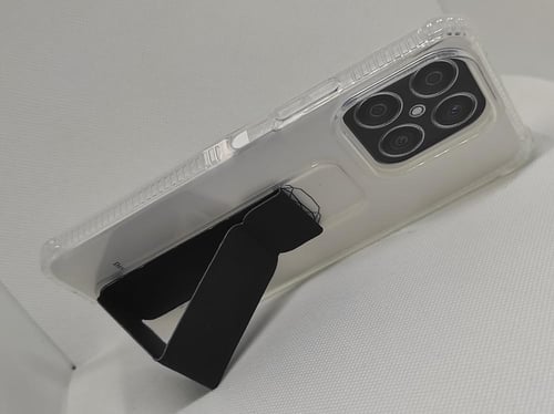 غطاء جوال شفاف من السيليكون مع مسكة عريضة وستاند أ...