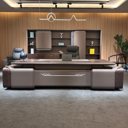 مكتب مدير فاخر مع خزانة ملفات وإضاءة LED - أثاث مك...