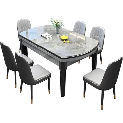 طاولة طعام مرنة قابله لتحويل من مستطيل إلى دائري ب...