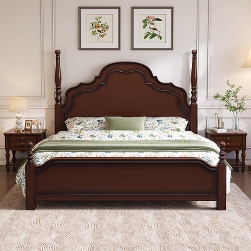 سرير فرنسي من الخشب الصلب،