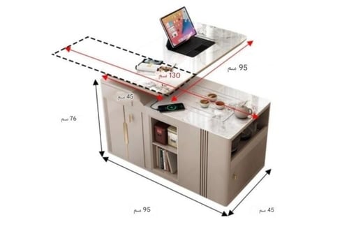 طاولة شاي وقهوة متحركه مرنه قابلة لتحويل لطاولة عم...