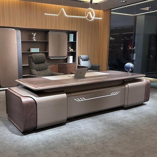 مكتب مدير فاخر مع خزانة ملفات وإضاءة LED - أثاث مك...