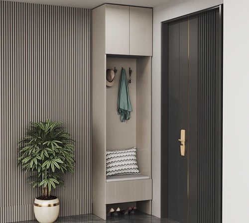 خزانة أخذيه ومساحات تخزين حائطيه بتصميم جميل