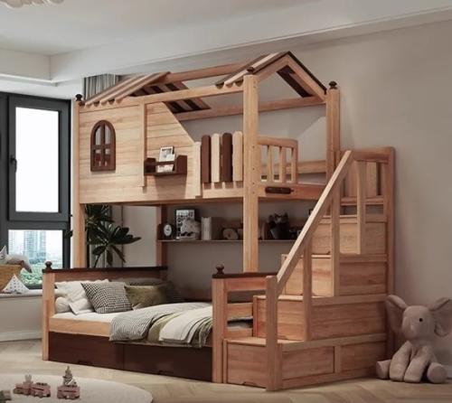 غرفة أطفال مبتكرة دورين بتصميم مميز مدمج مع ارفف ت...