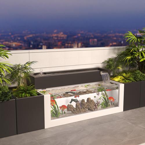 حديقة بشلال ماء وحوض اسماك مدمج بشكل يفوق الخيال