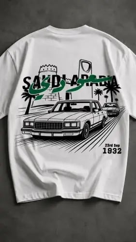 تيشيرت اليوم الوطني السعودي 96 – تصميم تراثي سعودي بالسيارة