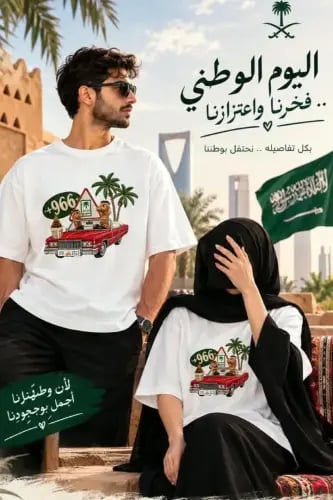 تيشيرت اليوم الوطني السعودي بطبعة تراثية