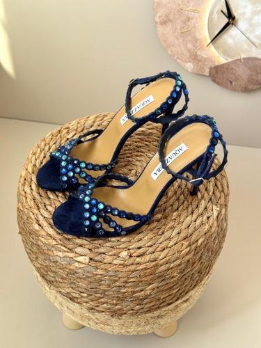 Aquazzura Crystal Embellished Sandal Heels – Navy...