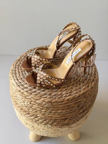 Aquazzura Crystal Embellished Bronze Heels