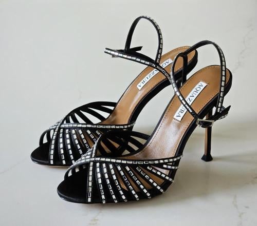 Aquazzura Crystal Strappy Sandal Heels – Black