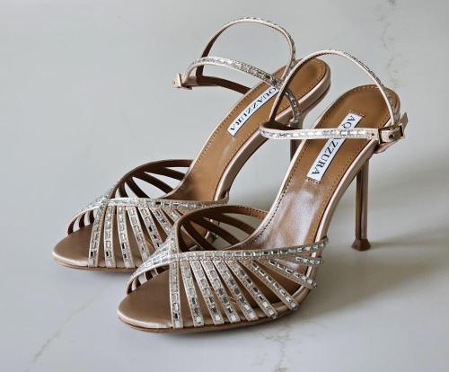 Aquazzura Crystal Strappy Sandal Heels – Nude