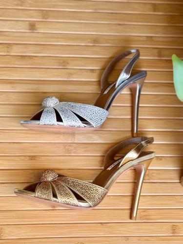 Aquazzura Crystal Knot Slingback Heels – Silver &...