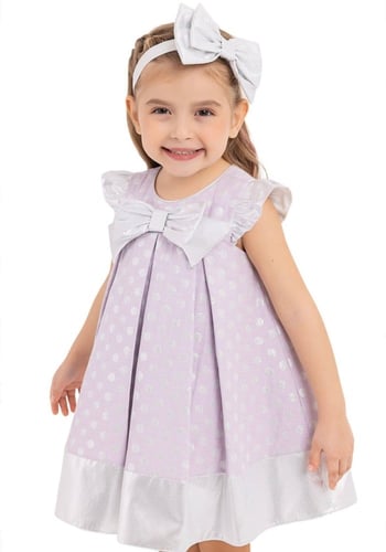 فستان منقط ليلكي مع فيونكة