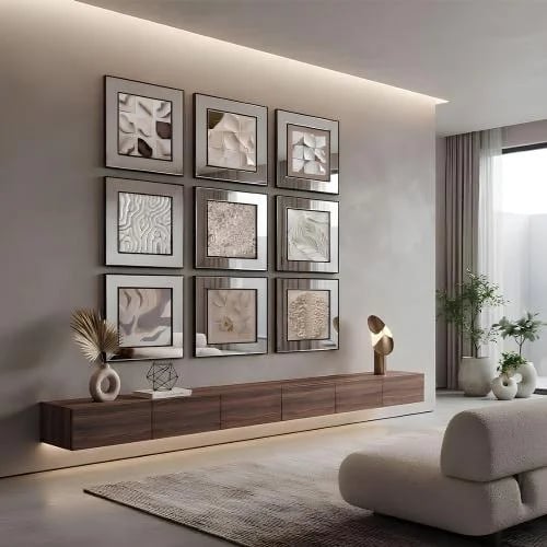 مجموعة لوحات مرايات مع لوحات كانفس تصميم مودرن