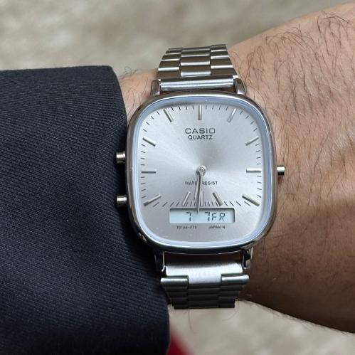 كاسيو ltp ( دبل تايم ) سوار فضي مينا بيج