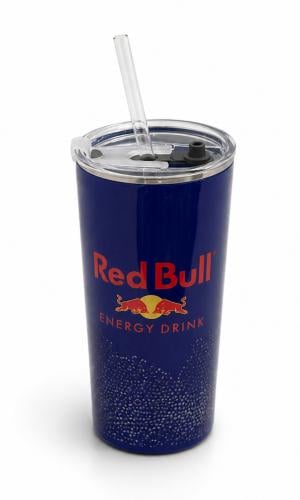 Blue can of Red Bull, illuminated
