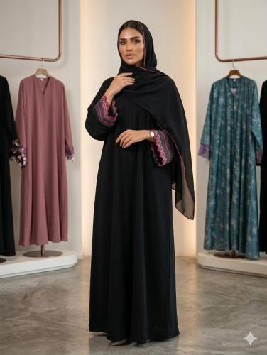 عباية سوداء بتطريز أنيق